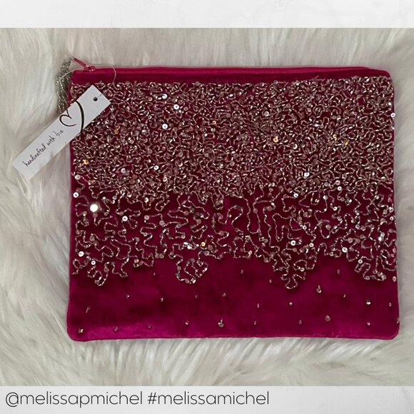 NWT MAGENTA COSMETIC BAG w/SEQUIN DETAIL - Picture 3 of 5